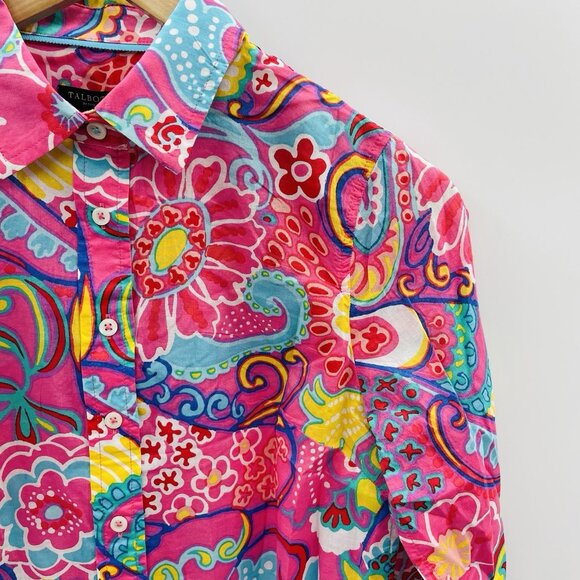Talbots Womens Petite Size P Paisley Floral Print Button Down Blouse Pink 2343 - Picture 3 of 7
